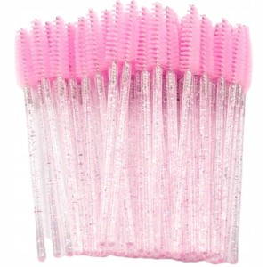 SZCZOTECZKI do rzęs typu mascara, różowe brokatowe, 50 szt.
