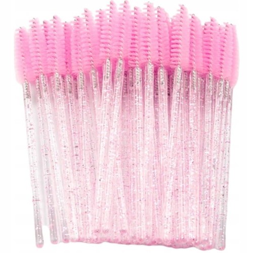 SZCZOTECZKI do rzęs typu mascara, różowe brokatowe, 50 szt.