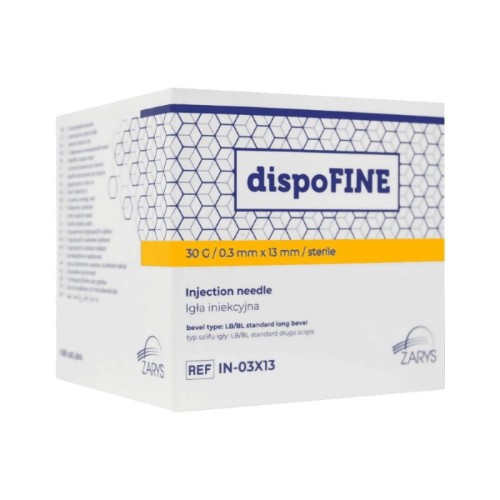 IGŁY jednorazowe iniekcyjne DISPOFINE, rozm. 0,3mm x 13mm, 100 szt.