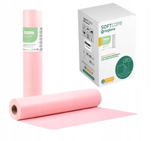 PODKŁAD medyczny podfoliowany w rolce 50cm x 50m, różowy Soft Care Premium Standard 2ply+PE 