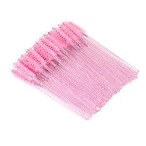 SZCZOTECZKI do rzęs typu mascara, różowe brokatowe, 50 szt.